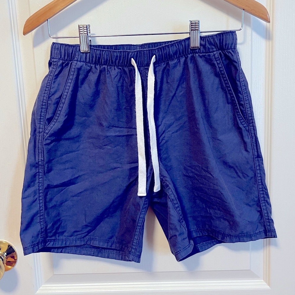 Roots drawstring shorts in a deep periwinkle blue, size XS